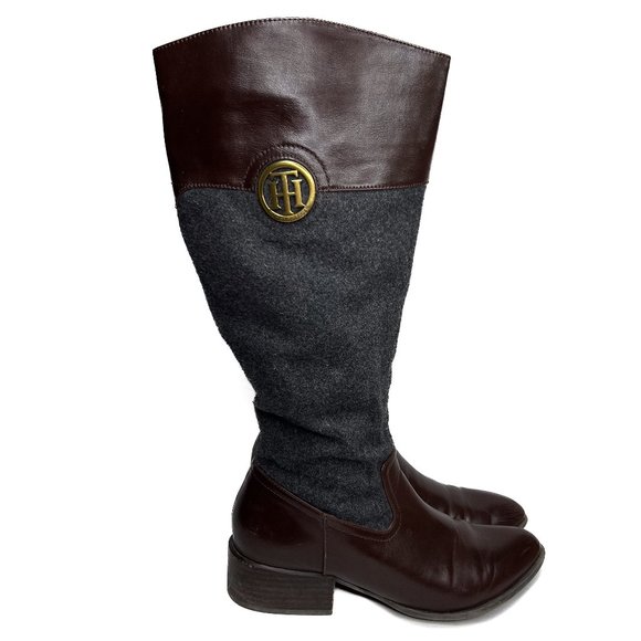 Tommy Hilfiger Riding Boots Knee High Two Tone Brown Gray Women's 9.5 - Picture 1 of 11